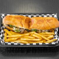 Philly Sub · Steak or chicken served with mayo, onions, Swiss cheese and green bell peppers.