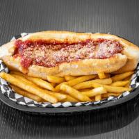Meatball Sub · Served with mayo, lettuce, tomatoes, onions, and Italian dressing.