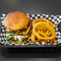 1/2 lb. Bacon Bacon Burger Special · Double bacon cheeseburger, fries, onion rings & 24 oz. drink. 
