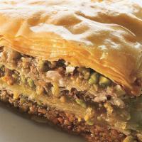 Baklava · Rich, sweet homemade pastry made of layers of filo filled with chopped nuts, pistachios and ...