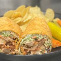 Buffalo Chicken Wrap  · Fried chicken, Texas Pete, and broccoli slaw with homemade blue cheese dressing 
