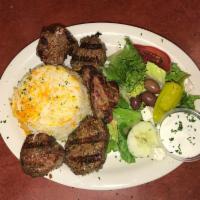 Shish Kabob Platter · Pre-marinated charcoal-broiled cubes of tender beef.