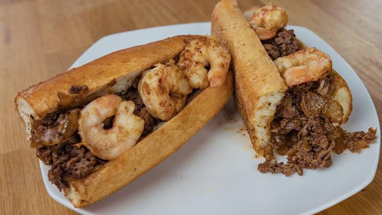 Shrimp CheeseSteak Sub · Fresh sub roll overstuffed with Grilled Shrimp, steak meat, your choice of cheese and toppings.