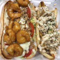 Shrimp Chicken CheeseSteak Sub · Fresh sub roll overstuffed with Grilled Shrimp, Chicken meat, your choice of cheese and topp...