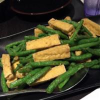 H1. Salt and Pepper String Bean and Tofu · Fried bean curd, string bean and five spice. Vegetarian. Spicy.