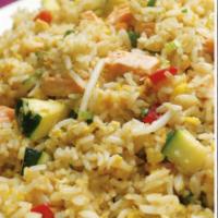 J13. Salmon Fried Rice · Zucchini, bean, red pepper, onion and ginger.