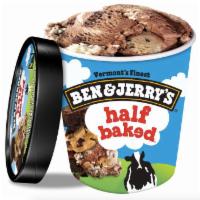 Ben and Jerry's Half Baked · A delectable dance of chocolate chip cookie dough and chocolate fudge brownie. Vanilla ice c...