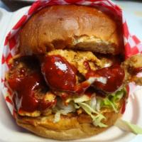 KNFC Sandwich · Korean-Nashville Spicy Fried Chicken sandwich, with lettuce, pickled Asian veg, and spicy an...