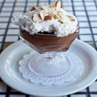 Chocolate Mousse · Chocolate Mousse with whipped cream & toasted almonds