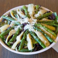 Du Marche Salad · Asparagus, green beans, artichokes, Parmigiano Reggiano, baby greens and balsamic-olive oil ...