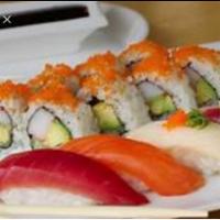 Sushi Sashimi Dinner · 5 pieces nigiri, 12 pieces sashimi chef’s choice and 1 tuna roll.
