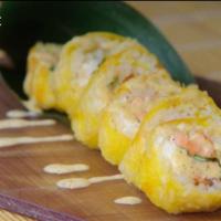 Fancy Salmon (6pcs) · Baked salmon, cream cheese, and cilantro inside. Wrapped with soy paper and temura fried. to...