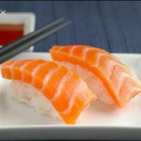 Salmon Nigiri  · Sake. Raw.