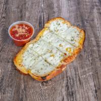 Cheesy Garlic Bread · Toasted garlic bread, smothered with mozzarella cheese. Served with a side of marinara sauce.
