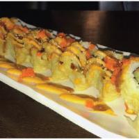 Spicy Tuna Deep Roll · Deep battered fried spicy tuna roll served with Khanya sauce and spicy mayo sprinkled masago...