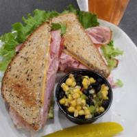 Ham and Cheddar Cheese Sandwich Lunch · Nine-Grain Toast, Freshly Sliced Ham, Cheddar Cheese, Lettuce, Tomato, Mustard, and Homemade...