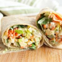 Veggie Patty Wrap · Bean patty served with lettuce, tomato, onion and toped with home made salsa.
