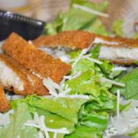 Chicken Caesar Salad · Crisp lettuce, with your choice of grilled chicken or crispy chicken, shredded Parmesan, cro...