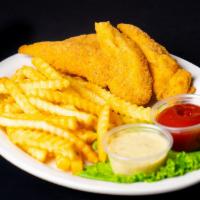 Chicken Tender Basket · Breaded chicken tenderloin fried golden brown and served with choice of dipping sauce, comes...