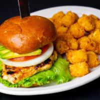 California Chicken Sandwich · Grilled chicken topped with lettuce, tomato, onion, avocado, and mayo on a bakery fresh bun....