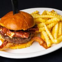 State Fair Burger · A fresh seasoned all beef patty topped with bacon and cheese curds on a bakery fresh bun. Se...