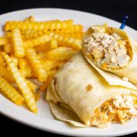 Chicken Bacon Ranch Wrap · Lettuce, tomato, bacon, Cheddar Jack cheese, and chicken tossed in ranch, wrapped in a flour...