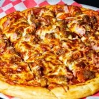 Meatlover’s · Pepperoni, sausage, ham, bacon, and mozzarella cheese.