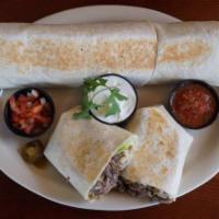 Steak Burrito · Made with lettuce, rice, beans, pico de gallo, sour cream, and cheese, wrapped in your choic...