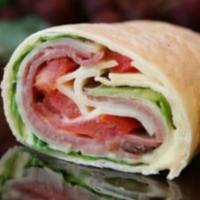 Cold Cut Wrap · Ham, bologna, salami, lettuce, ranch dressing, tomatoes, red onions and provolone cheese.