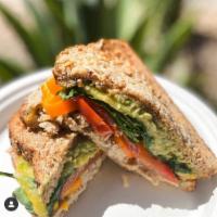 Bomb Parmesan Crusted Chicken Sandwich Lunch · Parmesan crusted multigrain bread, mayo, chicken, sweet peppers, tomato, spinach, pepper jac...