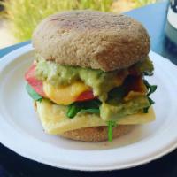 Get That Breakfast Sandwich (V) · Your choice of English muffin or bagel. 1 plant based egg with hatch green Chile, tofurkey, ...