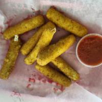 Mozzarella Cheese Sticks ·  Mozzarella cheese that has been coated and fried