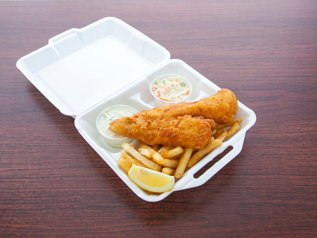 Fish and Chips · Fried haddock fillet with fries, coleslaw and tartar sauce