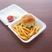 #1 Big Mouth Burger · 8 oz Angus Beef Burger and fries. Includes American cheese, mayo, lettuce and tomato.