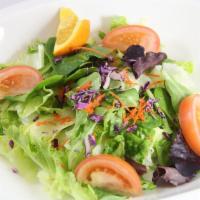 House Salad · Mixed greens and spring mix with tomato and orange and carrot and red onion and alfafa sprou...