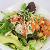 Crab Salad · Crab meat and crab stick on top of mixed green and spring mix comes with jalapeno slices, cu...