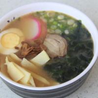 Miso Ramen · Ramen Noodle + Chashu and Hard Broiled Egg + Fish Cake + Bamboo Shoot + Green Onion and Garl...