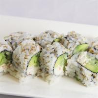 California Roll · Crab meat, avocado, and cucumber roll.