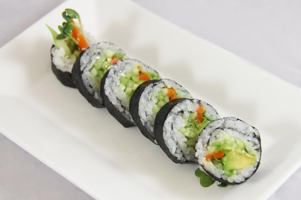Vegetable Roll · Avocado, mountain carrot (gobo), radish sprout (kaiware), cucumber roll.