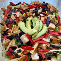 Santa Fe Chicken Salad · Crisp romaine lettuce, chopped season chicken breast, diced tomatoes, shredded pepper jack a...