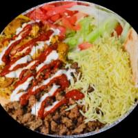 Halal Fish Mixed With Lamb-Beef Over Rice With Side Salad · Hala Fish Mixed With Lamb-Beef Over Rice With Side Salad