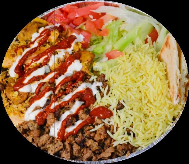 Halal Fish Mixed With Lamb-Beef Over Rice With Side Salad · Hala Fish Mixed With Lamb-Beef Over Rice With Side Salad