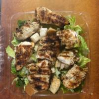 Chicken Caesar Salad · Romain  lettuce topped with homemade marinated chicken,Croutons,Parmesan cheese Served with ...