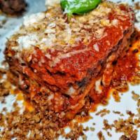 Lasagna Beef · Layered dish with wide flat pasta.