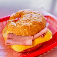 5. Ham, Egg and Cheese Croissant · A butter croissant with ham, egg, and American cheese.