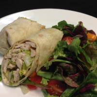 Chicken Caesar wrap · Romaine lettuce tossed with bake chicken breast and Caesar dressing, wrapped in a flour tort...