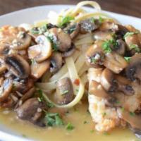 Chicken Marsala Pasta · Chicken breast and mushrooms sautéed in a Marsala wine sauce served over fettuccine pasta. 