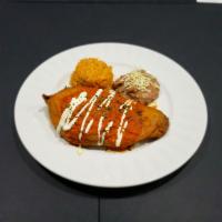 Chile Relleno Combo · Chile stuffed with mozzarella cheese, topped with our signature red salsa with rice, beans a...