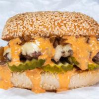 Smash Burger · Smashed Creekstone Farms beef patty, white american cheese, pickles, diced onions, carameliz...