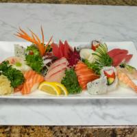 Sushi Sashimi Regular · California Roll, 8 pcs Nigiri Sushi and 10 pcs Fresh Sashimi